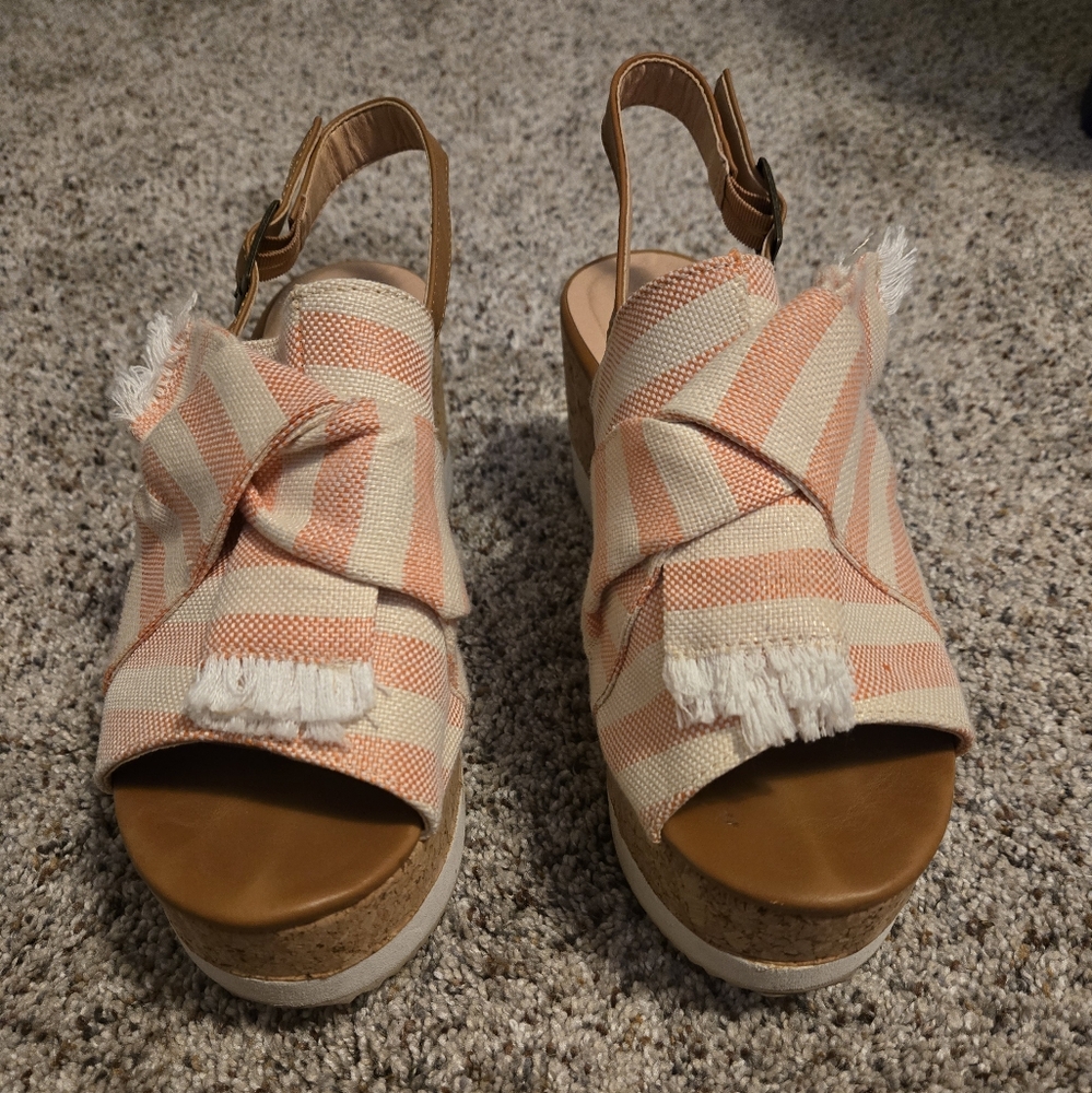 Striped Wedge Sandals